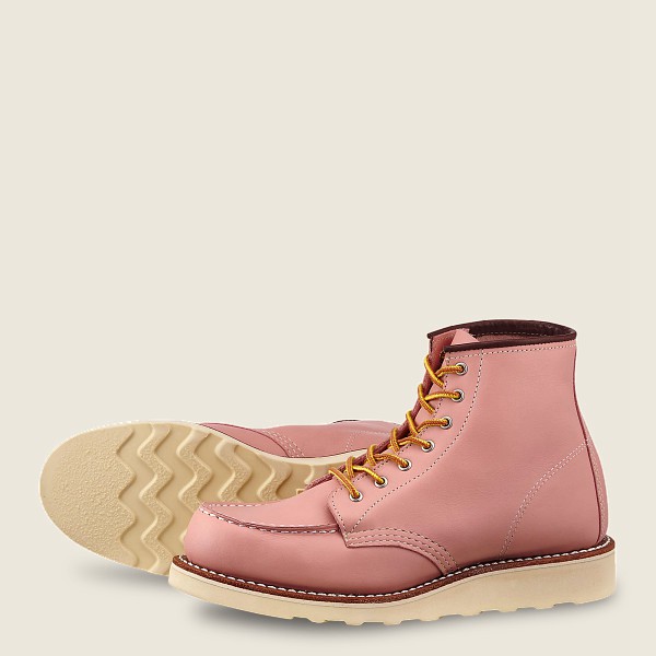 Red Wing Heritage Boots Womens Pink - 6-inch Classic Moc - Short Boundary Leather - 5632981-FN